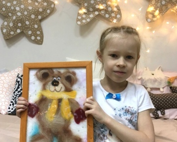 Картина шерстью "Мишка с шарфом". Мастер-класс для детей и взрослых в Тольятти