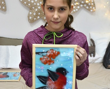 Картина шерстью "Снегири на Рябине". Мастер класс для детей и взрослых в Тольятти
