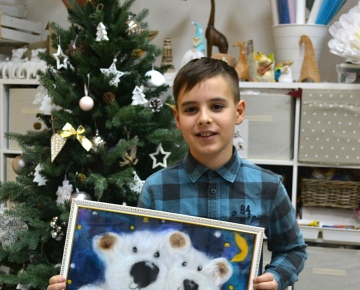 Картина шерстью "Белый мишка". Мастер класс для детей и взрослых в Тольятти