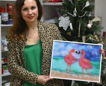 Картина шерстью "Фламинго". Мастер класс для детей и взрослых в Тольятти