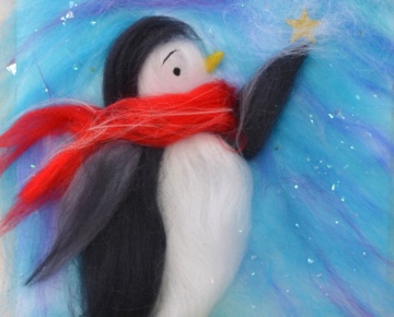 Картина шерстью "Пингвинчик на Севере". Мастер класс в студии творчества "Рыжий Лис"