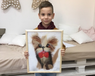 Картина шерстью "Собака". Мастер класс для детей и взрослых в Тольятти