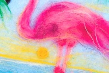 Картина шерстью "Фламинго". Мастер-класс для детей 5+ по валянию картины из шерсти
