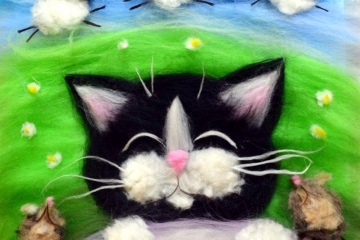 Картина шерстью "Сон кота". Мастер-класс по валянию из шерсти. Картина из шерсти своими руками
