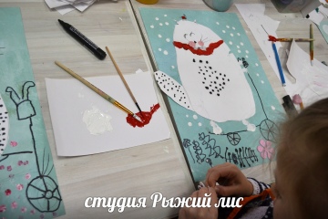 Простой мастер класс по рисованию различными техниками "Зимний Кот"