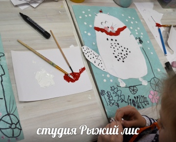 Простой мастер класс по рисованию различными техниками "Зимний Кот"