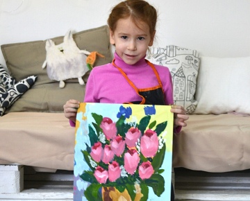 Рисуем гуашью картину "Тюльпаны в корзине". Картины гуашью в студии "Рыжий Лис"